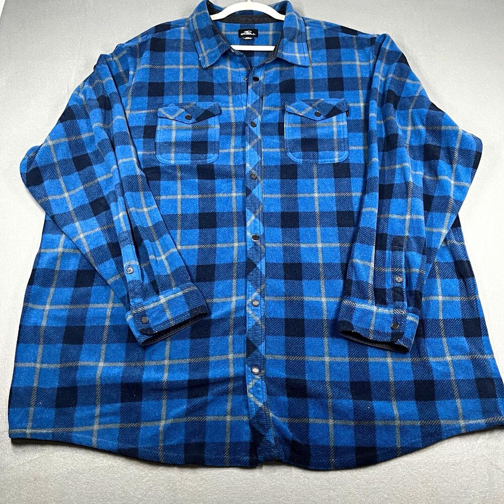 O'Neill mens 3XLT Big & Tall blue black gray plaid flannel button-up pockets